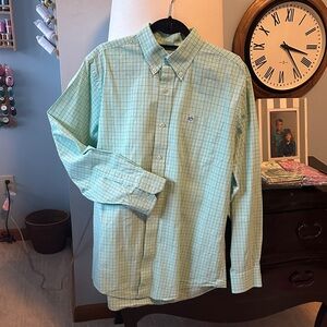Southern Tide Light Green Plaid Button Down Shirt, size large